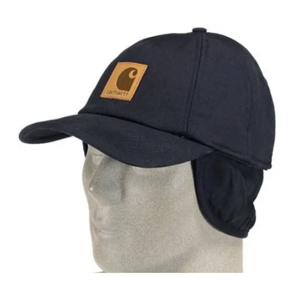 NEW Carhartt Mens A199 BLK Black Canvas Ear Flap Cap Hat Size M/L
